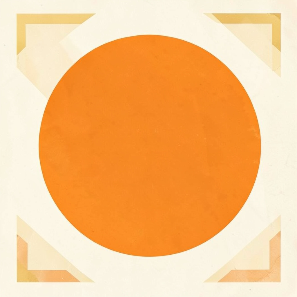 A matte gouache poster painting of a circular emblem in warm gold and charcoal, set against a soft cream background
